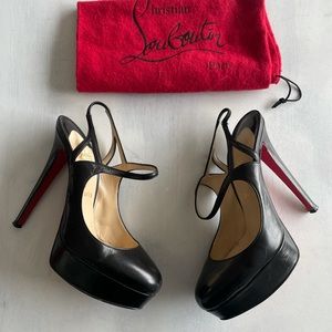 Christian Louboutin Black Leather Strappy Platform Pump Heels